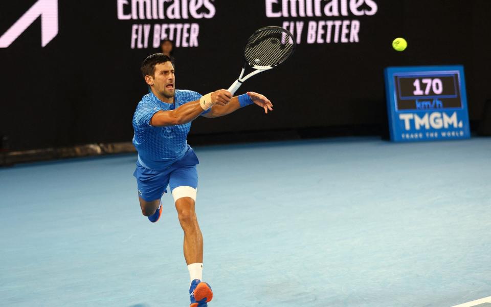 Serbia's Novak Djokovic in action during his first round match against Spain's Roberto Carballes Baena - Carl Recine/Reuters