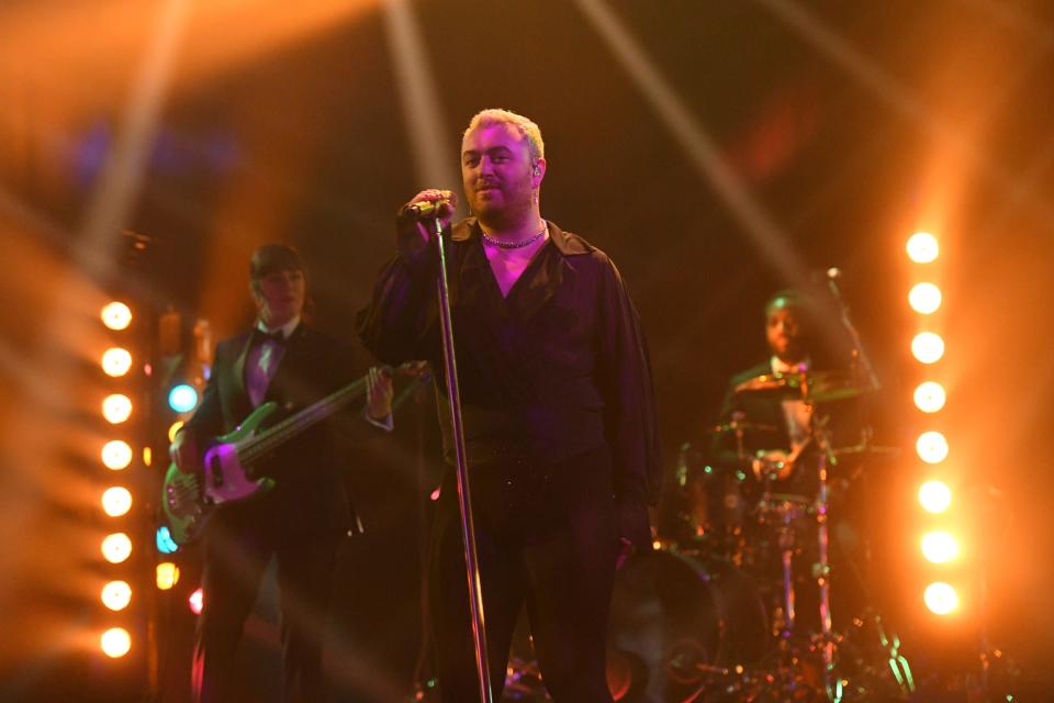 EDITORIAL USE ONLY Sam Smith performing during the filming for the Graham Norton Show at BBC Studioworks 6 Television Centre, Wood Lane, London, to be aired on BBC One on Friday evening. Picture date: Thursday January 26, 2023. Photo credit: Matt Crossick/PA Wire