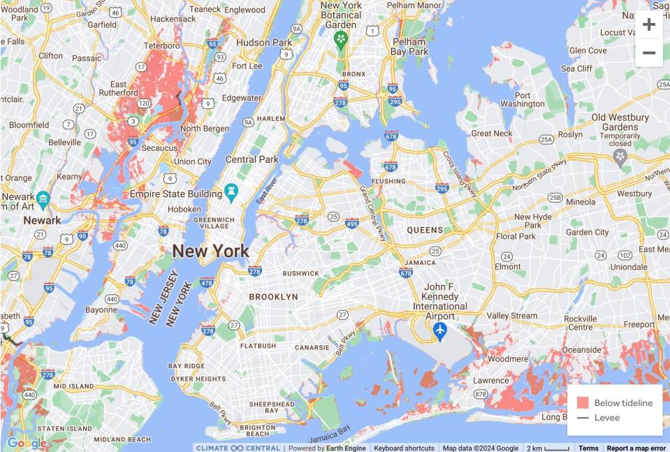 map of sea level rise in NYC