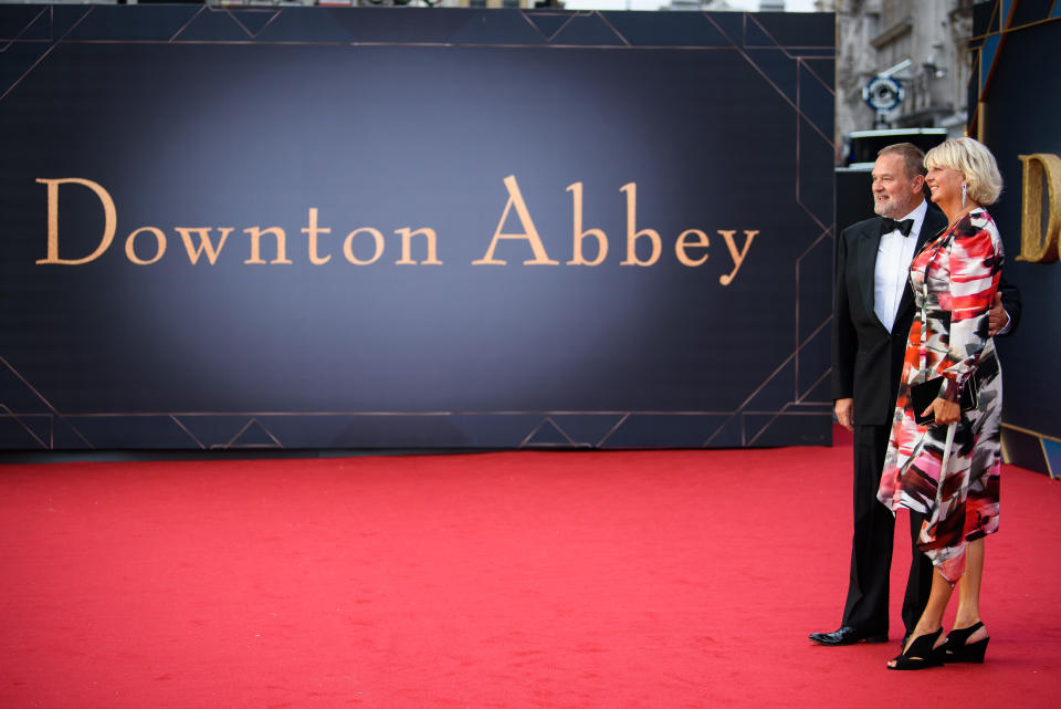 LONDON, ENGLAND - SEPTEMBER 09: Hugh Bonneville and wife Lulu Williams attend the "Downton Abbey" World Premiere at Cineworld Leicester Square on September 09, 2019 in London, England. (Photo by Joe Maher/Getty Images)