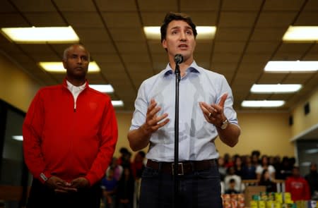 Canadian PM Trudeau takes part in a Thanksgiving food drive in Toronto