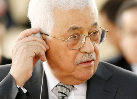 FILE PHOTO: Palestinian President Mahmoud Abbas attends the 34th session of the Human Rights Council at the European headquarters of the United Nations in Geneva, Switzerland, February 27, 2017. REUTERS/Denis Balibouse/File Photo