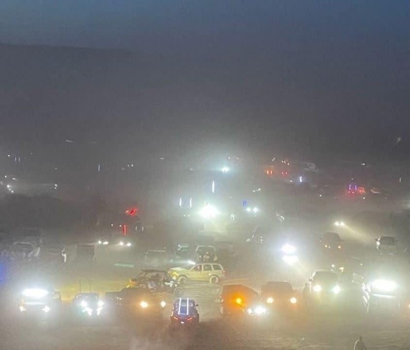 Vehicles gathered in Tanto National Forest near Chandler, Arizona. More than 5,000 people attended an off-roading party organised on Facebook, which was broken up by law enforcement. (US Forest Service - Tonto National Forest)