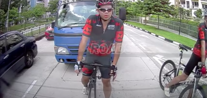 A video of a road rage incident between a cyclist and a lorry driver on 22 December 2018 went viral. PHOTO: Screengrab from Roads.sg Facebook page