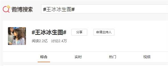 王冰冰登上熱搜，閱讀量破2億。（圖／微博）
