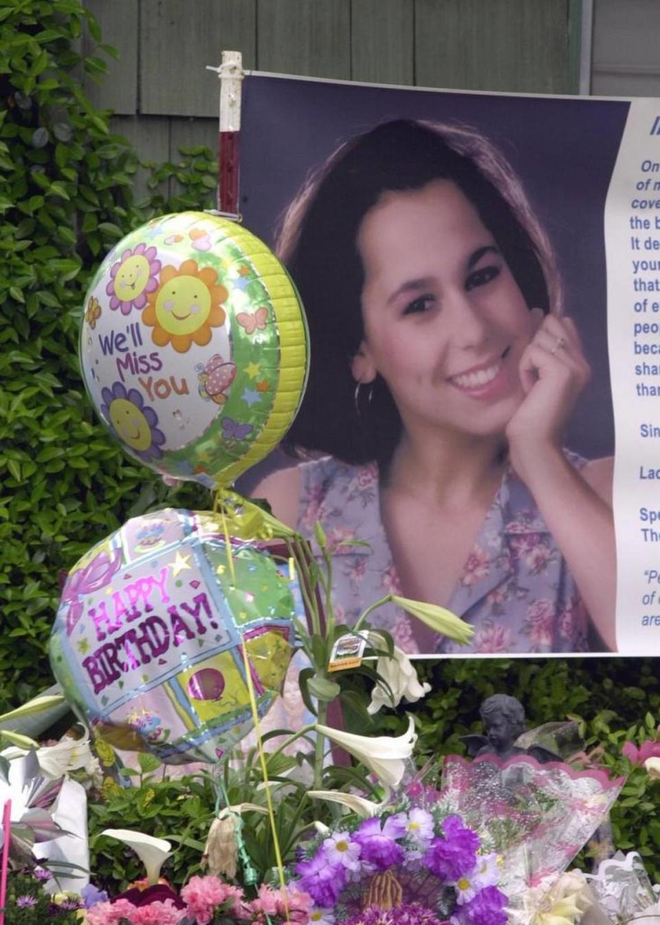 Balloons danced in the wind outside Laci Peterson’s home on Covena Avenue in Modesto in 2003.