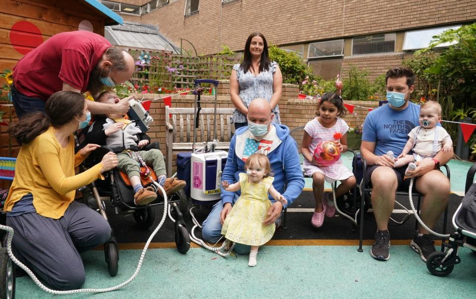 Left to right, Ethan Mains, three, Beatrix-Adamson-Archbold, 18 months, Nour Hussein, eight, and one-year-old Luke Myles (Owen Humphreys/PA) (PA Wire)