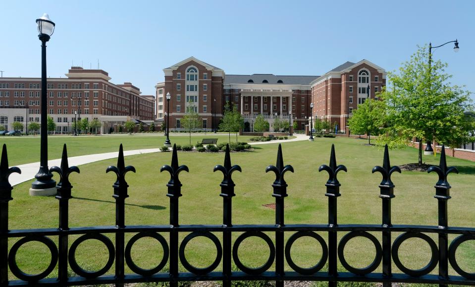 The landscaping in front of the new Julia Tutwiler Hall on the campus of the University of Alabama replaced the demolished building as seen Thursday, June 29, 2023.