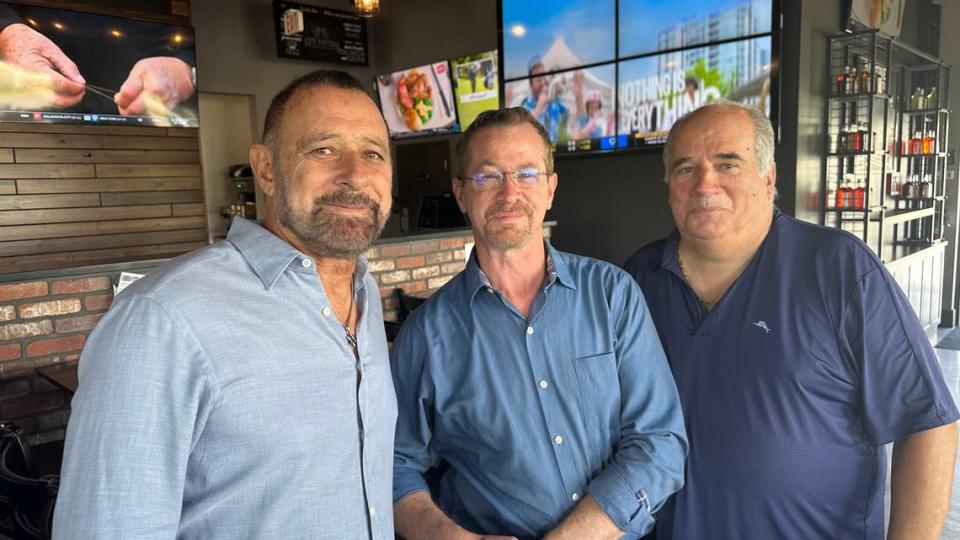 Ed’s Tavern partners Albert Myara (left) and Bob Bender (right) are shown 4/1/2024 with operations director Bruce Mahnke. James A. Jones Jr./jajones1@bradenton.com