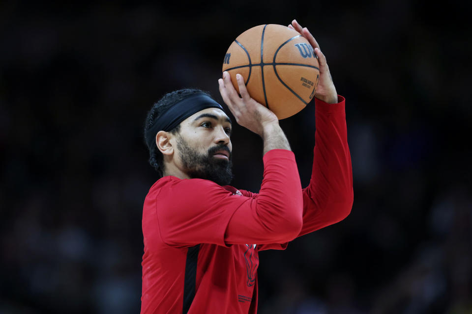 DENVER, COLORADO - JUNE 04: Gabe Vincent #2 of the Miami Heat warms up prior to Game Two of the 2023 NBA Finals against the Denver Nuggets at Ball Arena on June 04, 2023 in Denver, Colorado. NOTE TO USER: User expressly acknowledges and agrees that, by downloading and or using this photograph, User is consenting to the terms and conditions of the Getty Images License Agreement. (Photo by Matthew Stockman/Getty Images)