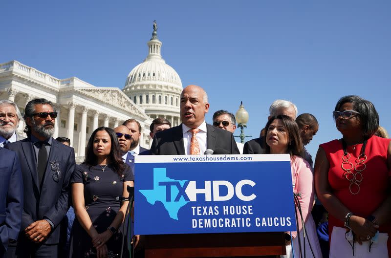 Democratic members of the Texas House of Representatives speak at the U.S. Capitol in Washington