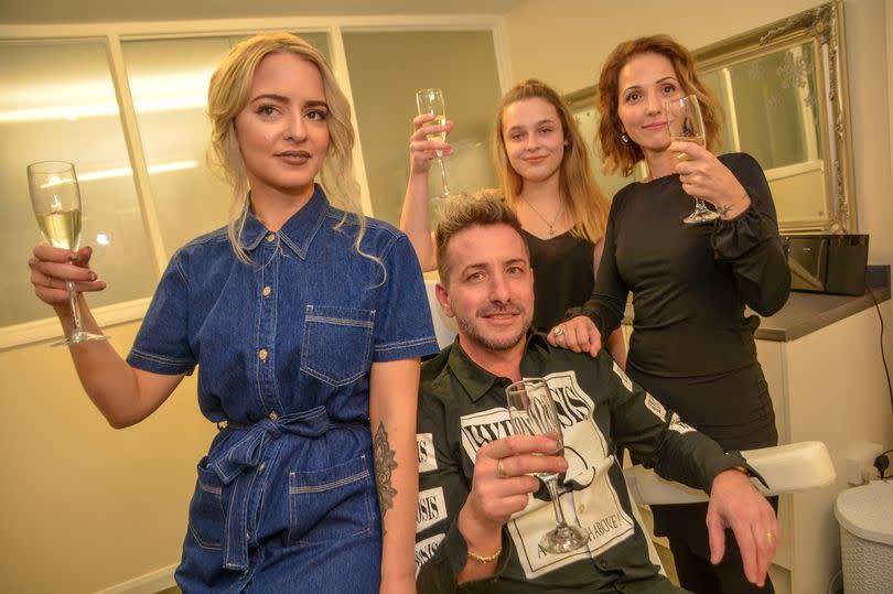Jessica Bamber, far left, at the opening of Ivan and Lana Hair and Beauty's new centre at Beck House in Tiverton back in 2019