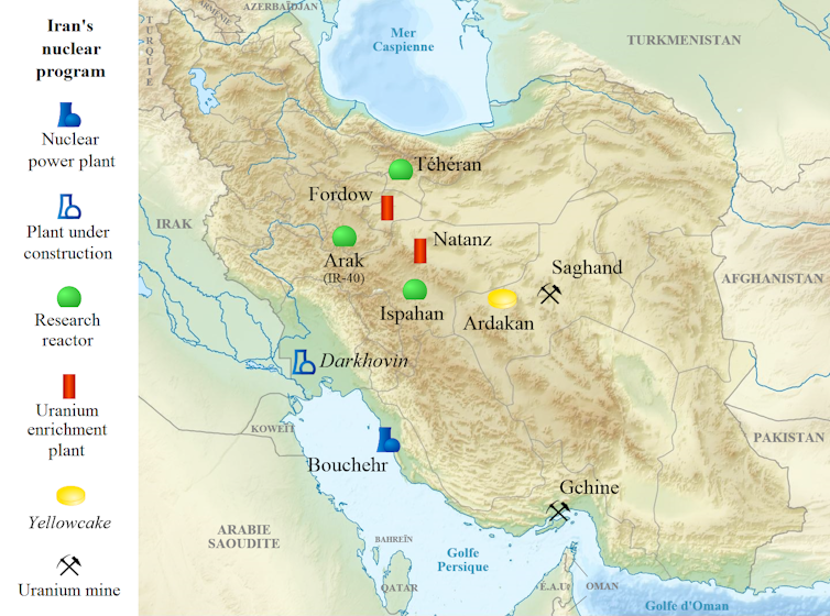 Map of Iran's nuclear weapons programme as at June 2012.