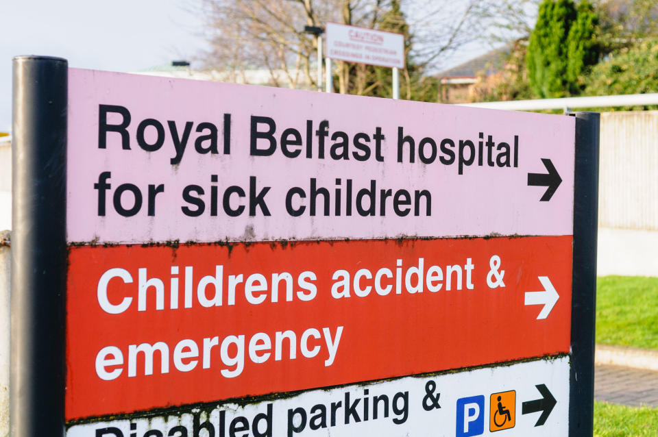 Signs at the Royal Belfast Hospital for sick children and Children's A&E