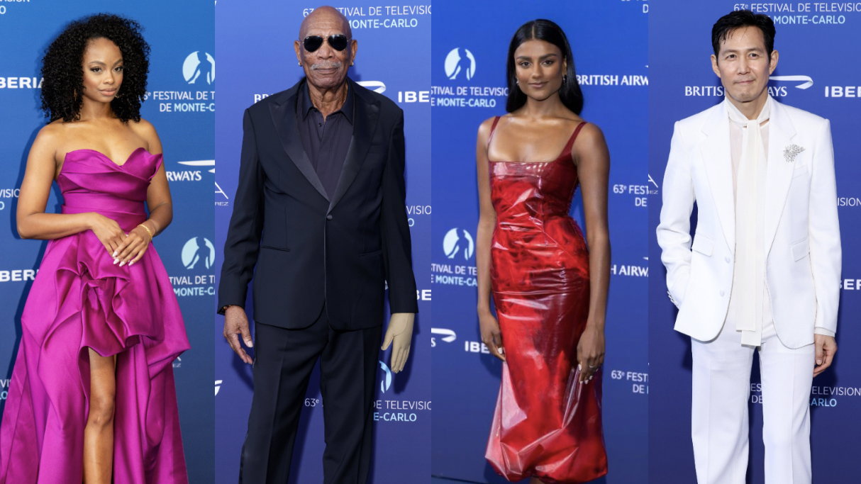 monte carlo television festival red carpet featuring morgan freeman and simone ashley among others