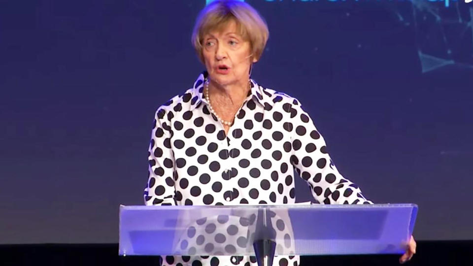 Margaret Court, pictured here speaking during a sermon at her church.