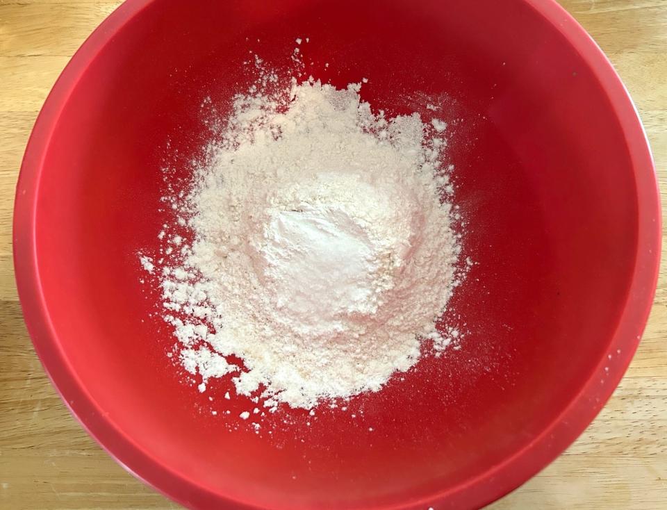 Mixing dry ingredients for Ina Garten's Blueberry Ricotta Breakfast Cake