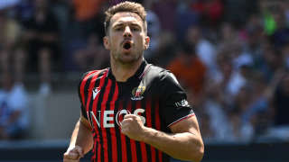 Nice's Welsh midfielder Aaron Ramsey celebrates scoring his team's first goal during the French Ligue 1 football match between Toulouse FC and OGC Nice at Stadium TFC, in Toulouse, southwestern France on August 7, 2022. (Photo by Lionel BONAVENTURE / AFP)