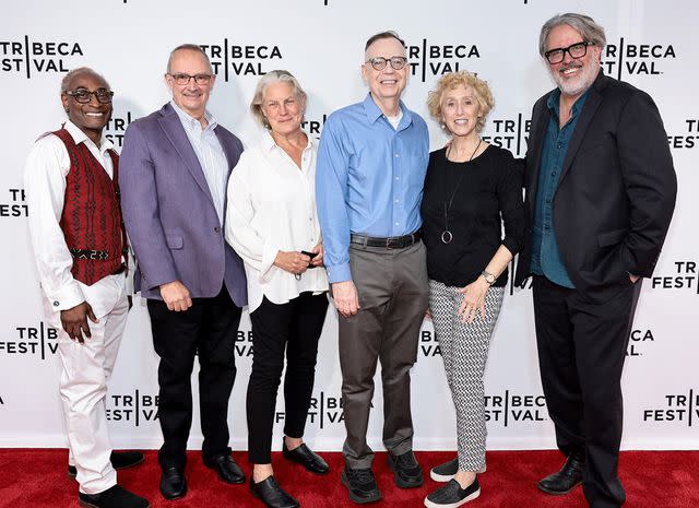 <p>Jamie McCarthy/Getty</p> From left: Patrice Davidson, Paul Moore, Jane Musky, John Amman, Sandra Forman and Scott Fergusson attend Master Class - Youth Workforce Development during the 2022 Tribeca Festival on June 16, 2022.