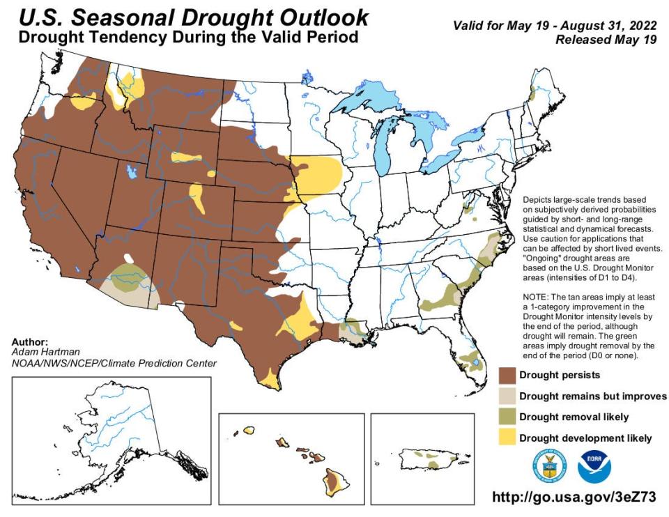 Drought is forecast to persist across much of the western US through August.