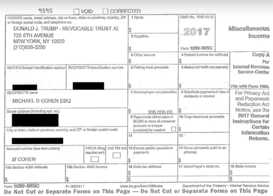 A 2017 tax form that is prosecution evidence in the Donald Trump hush-money trial.