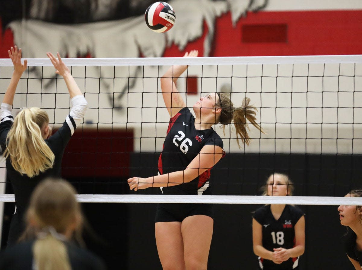 Winfield-Mt. Union senior Bradie Buffington had nine kills, one assist, three aces and four blocks in the Wolves' 3-0 win over Twin Cedars Monday.