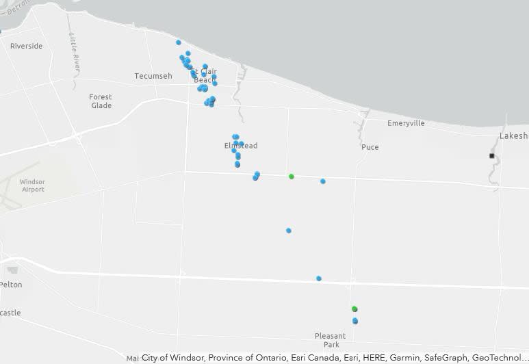 Map showing the locations of ground photos of damage from Tecumseh tornado.