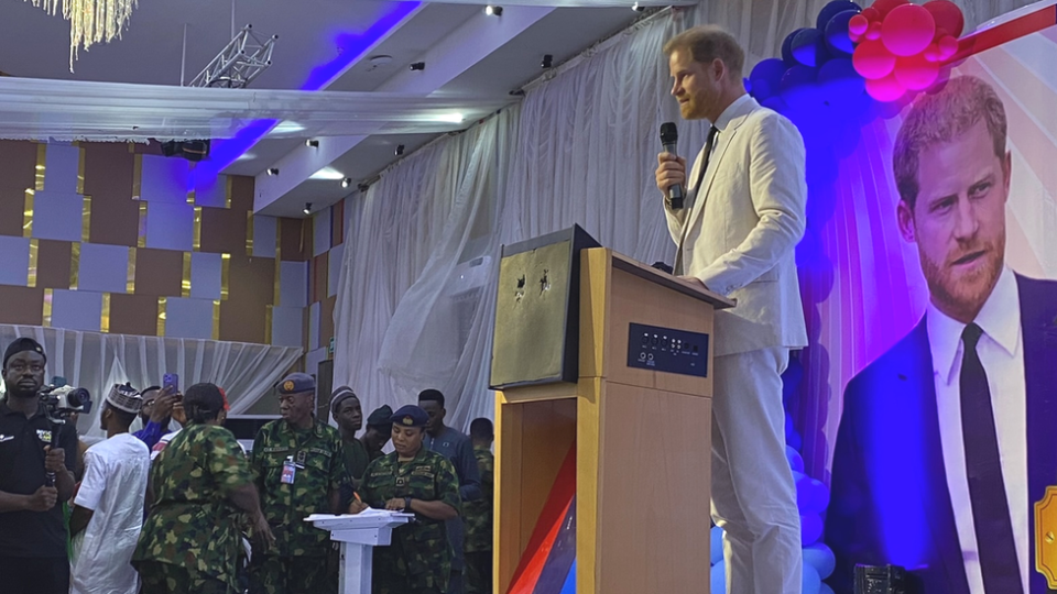 Prince Harry addressing the military at a special reception