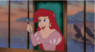 Ariel the mermaid uses a fork to brush her hair