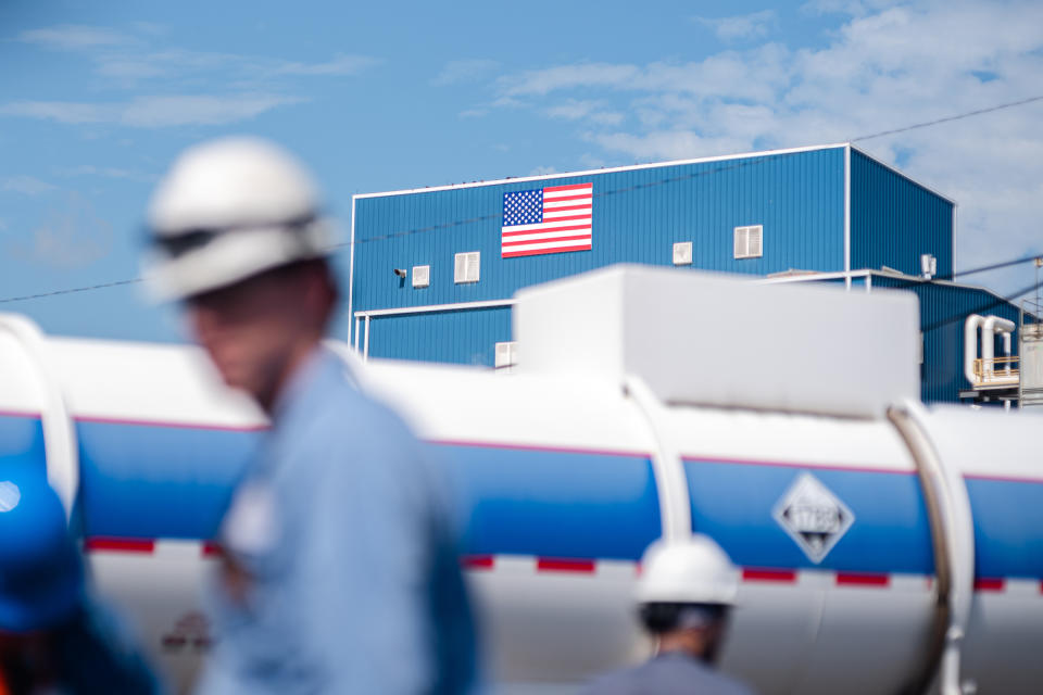 The Albermarle facility in Kings Mountain, N.C., on Aug. 10, 2022. Albemarle Corp. wants to restart a lithium mine as the building block of the first complete EV battery supply chain in the U.S.<span class="copyright">Logan Cyrus—Bloomberg/Getty Images</span>