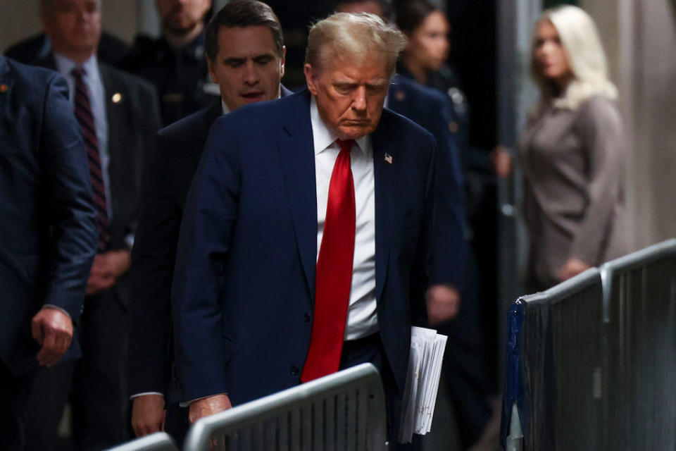 Former U.S. President Donald Trump departs the Manhattan Criminal Court on April 23, 2024. (Photo by Yuki Iwamura-Pool/Getty Images)