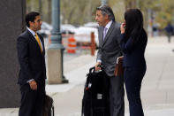 Aaron Davidson (2nd R), former president of the Miami-based unit of Brazilian sports marketing conglomerate Traffic Group, departs the Brooklyn Federal Courthouse after entering a guilty plea in the Brooklyn Borough of New York, U.S.,October 20, 2016. REUTERS/Lucas Jackson