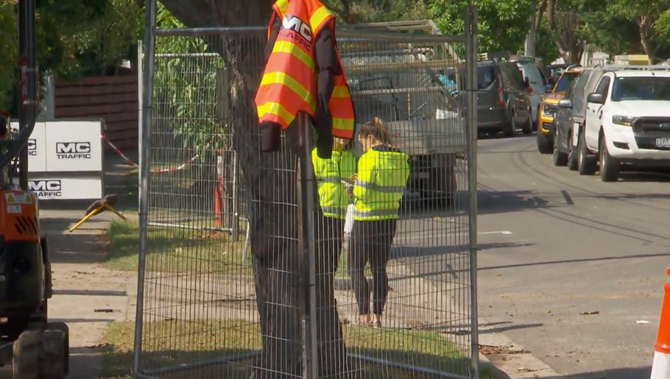 The Block's Kristy and Steph speaking on the worksite.