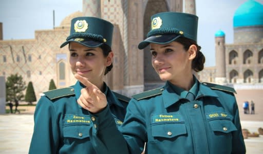 Identical twins Zukhra and Fatima Rakhmatova are members of a newly-formed Tourist Police deployed in the famed silk road city of Samarkand