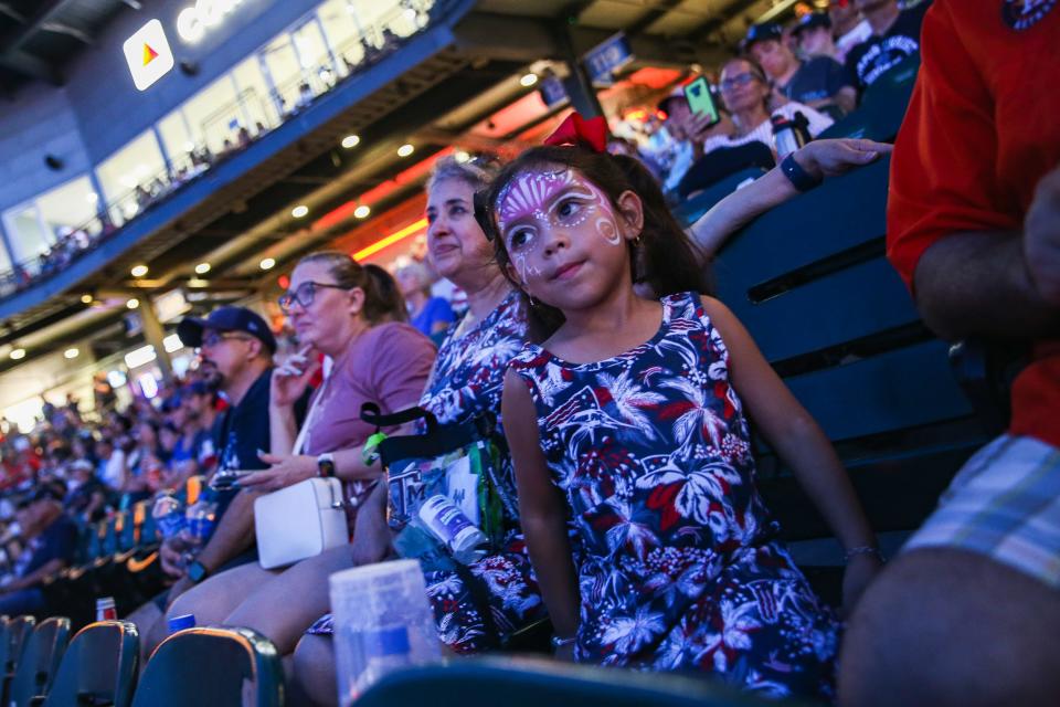 Spectators watch a fireworks show after a Hooks game against Midland on Monday, July 4, 2022 at Whataburger Field in Corpus Christi, Texas.