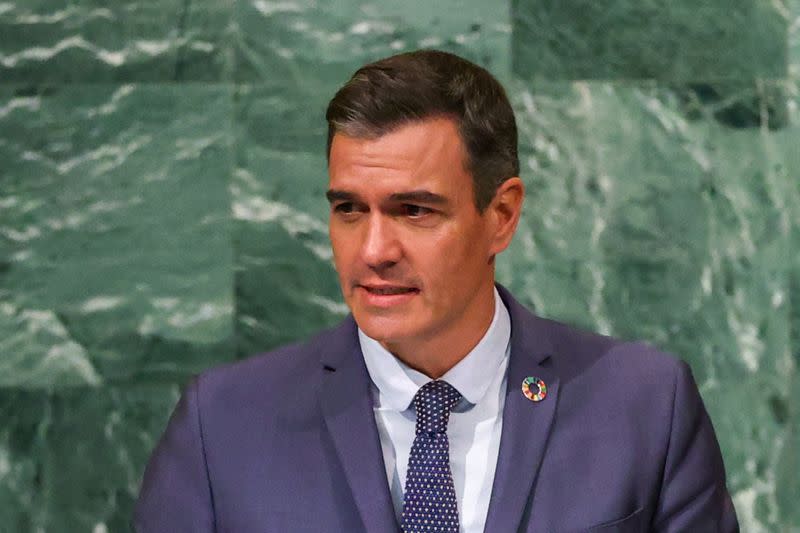 FOTO DE ARCHIVO: El presidente del Gobierno español, Pedro Sánchez, se dirige a la 77ª sesión de la Asamblea General de las Naciones Unidas en la sede de la ONU en Nueva York