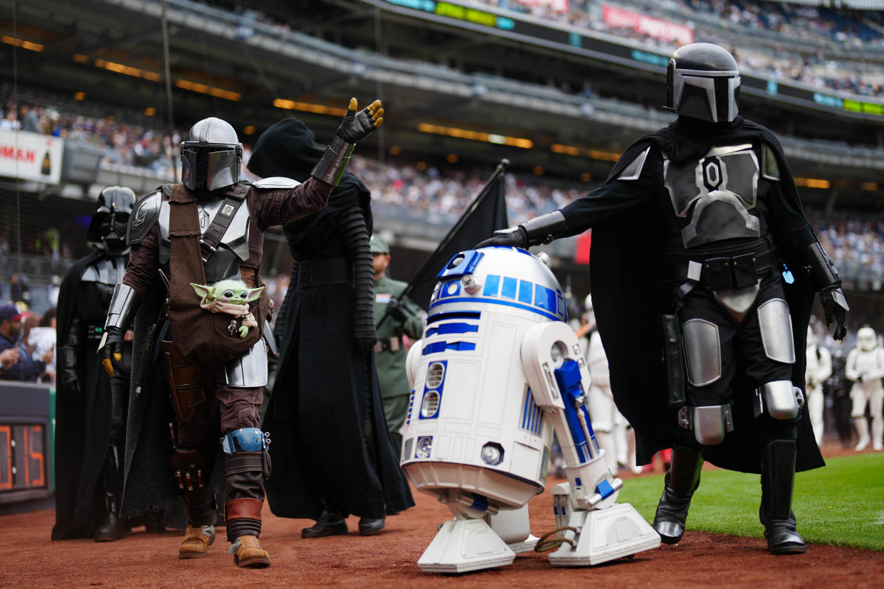 Fans in their Star Wars gear at Yankee Stadium. 