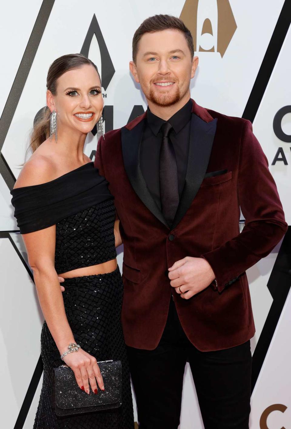 Gabi Dugal McCreery and Scotty McCreery attend the 55th annual Country Music Association awards at the Bridgestone Arena on November 10, 2021 in Nashville, Tennessee.