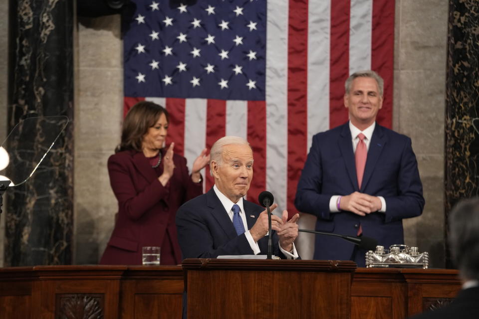 President Joe Biden delivers the State of the Union address to a joint session of Congress at the Capitol, Tuesday, March 1, 2023, in Washington. (Jacquelyn Martin, Pool)