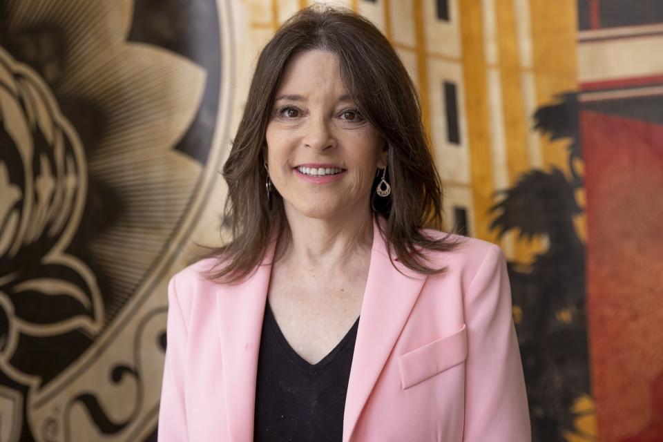 Project Angel Food Founder Marianne Williamson is seen at the AIDS Monument Groundbreaking on June 05, 2021 in West Hollywood, California.