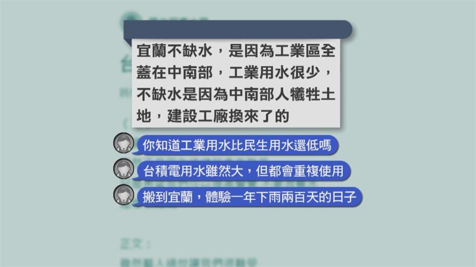 宜蘭不缺水因為沒工業區？台大生PO文引戰　宜蘭市長給答案