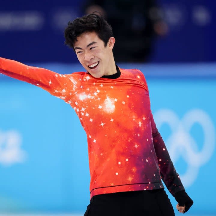 Nathan reacts after his free skate in Beijing