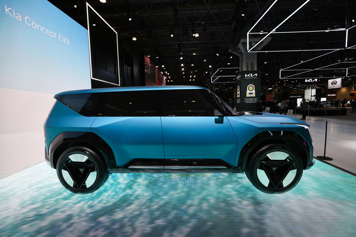 NEW YORK, NY - APRIL 13: Kia Concept EV9 is seen on display during the press preview for the International Auto Show at the Jacob Javits Convention Center in New York City, United States on April 13, 2022. The NYIAS returns after two years due to the COVID-19 pandemic. (Photo by Tayfun Coskun/Anadolu Agency via Getty Images)