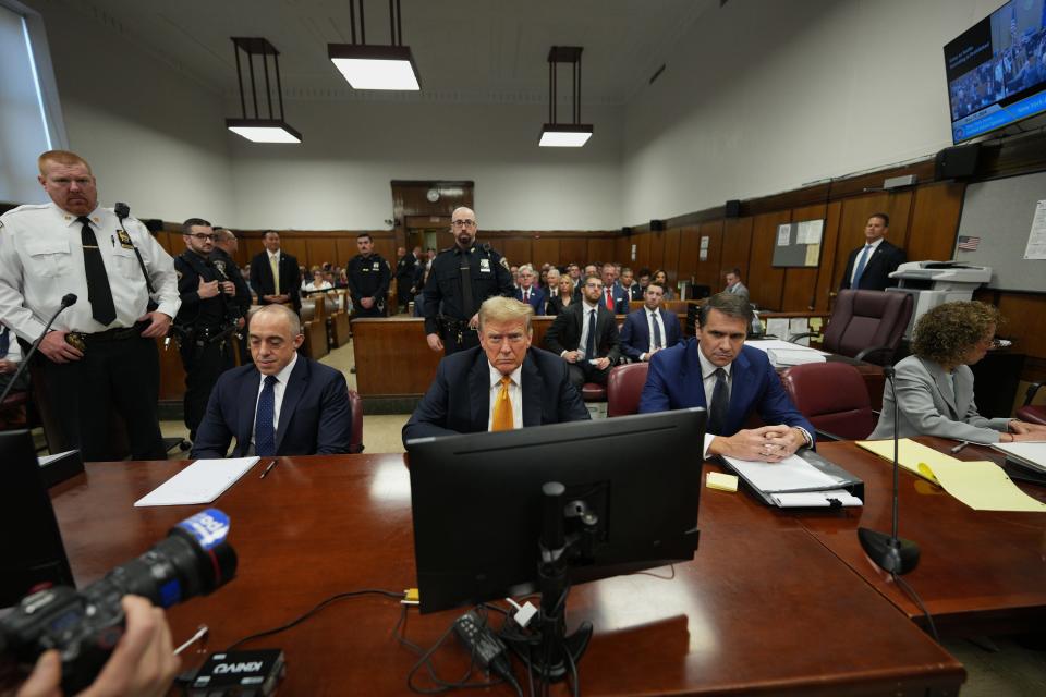 Former President Donald Trump at his trial on May 21, 2024, in New York City. The defense has rested after calling just two witnesses in the criminal hush money trial. The jury is set to begin deliberating the following week.