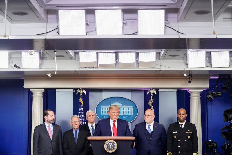 U.S. President Trump speaks during a news conference on the coronavirus outbreak in Washington