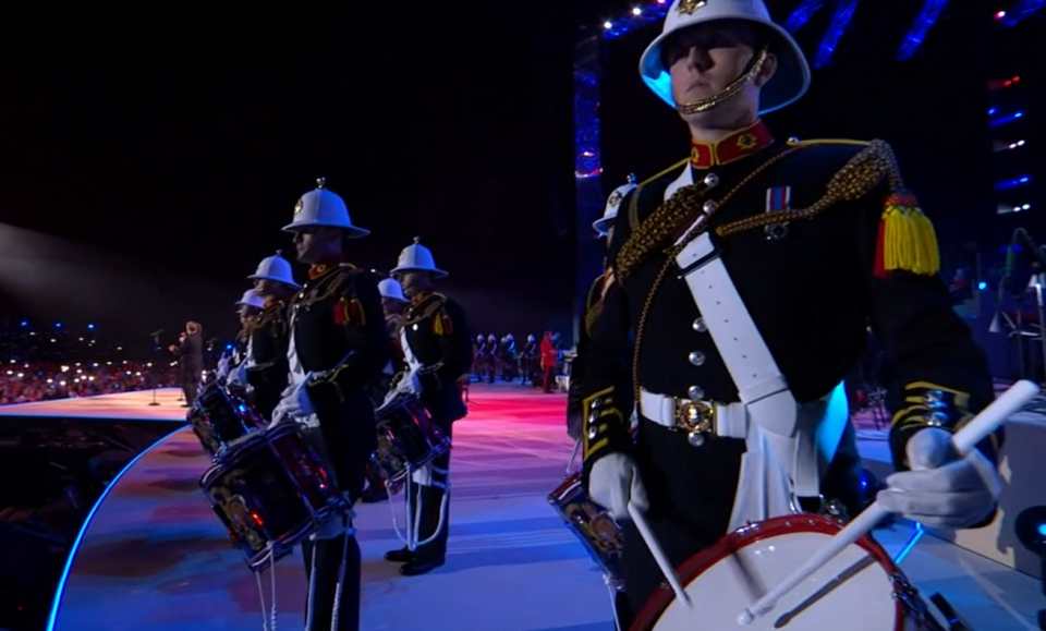 The marching band accompanying Take That (BBC)