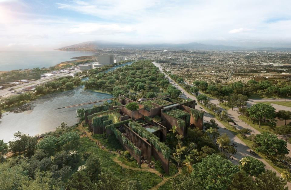 A vegetation-covered aquarium project in Mazatlan, Mexico, is one of the ongoing projects by Tatiana Bilbao Estudio shown in the new monographic exhibition at the Louisiana Museum of Art in Denmark.