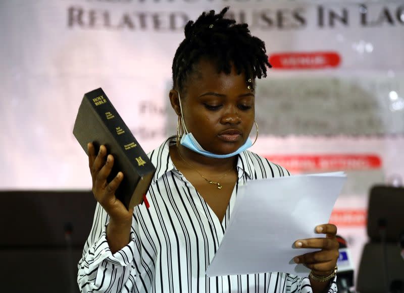 Youth member Oduala Bolatito Olorunrinu attends a judicial panel in Lagos