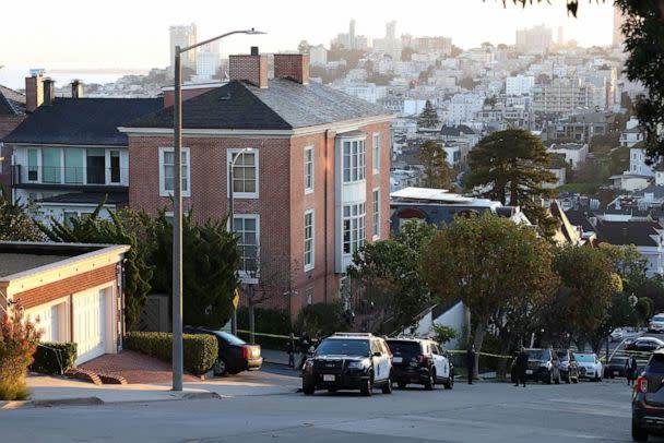 PHOTO: A view of the residence of U.S. House of Representatives Speaker Nancy Pelosi, D-Calif., in San Francisco, California, on October 28, 2022, after her husband was attacked in their home by an intruder. (Justin Sullivan/Getty Images)