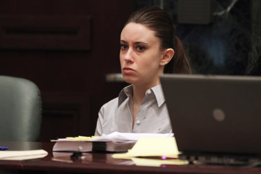 ORLANDO, FL – JUNE 30: Casey Anthony listens to the testimony of Krystal Holloway, who claims to have had an affair with Anthony’s father, during her murder trial at the Orange County Courthouse on June 30, 2011 in Orlando, Florida. Anthony’s defense attorneys argued that she didn’t kill her two-year-old daughter Caylee, but that she accidentally drowned. (Photo by Red Huber-Pool/Getty Images)